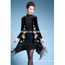 Women spring fashion trench Coat long black embroidered coat women turkey long coat